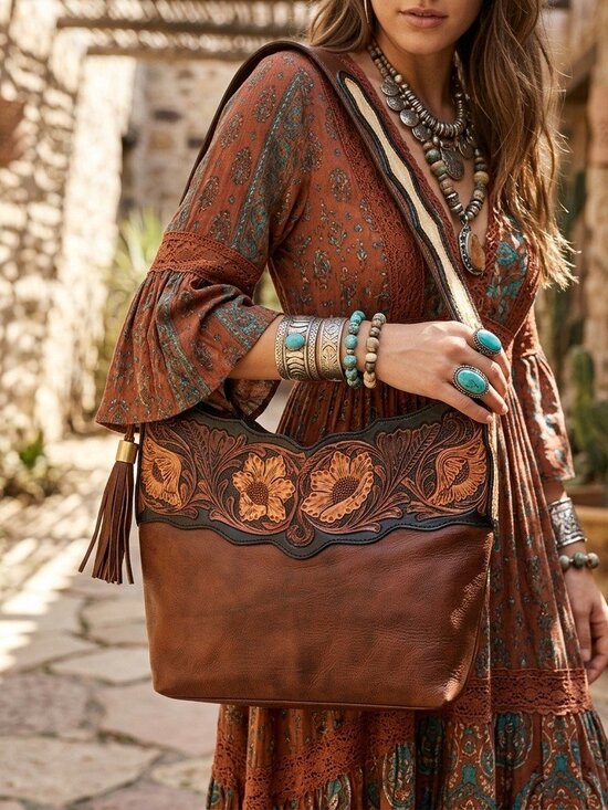 American Darling Handbags - American Darling Sunlit Floral Leather Shoulder Bag
